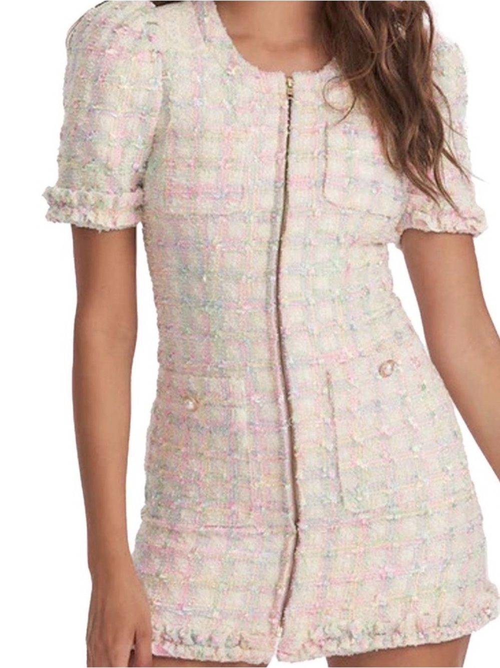 LoveShackFancy Pastel Tweed Zip Front Dress